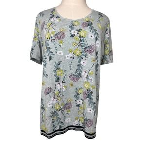 Cecil Women's T-Shirt Top Size Large Light Green Pretty Floral Short Sleeve #B02